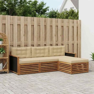 vidaXL Outdoor-Sofagarnitur 4 stk. Natur und Beige Polyester