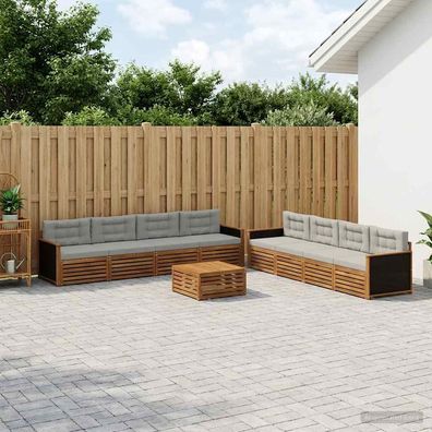 vidaXL Outdoor-Sofagarnitur 9 stk. Natürlich und Hellgrau Polyester