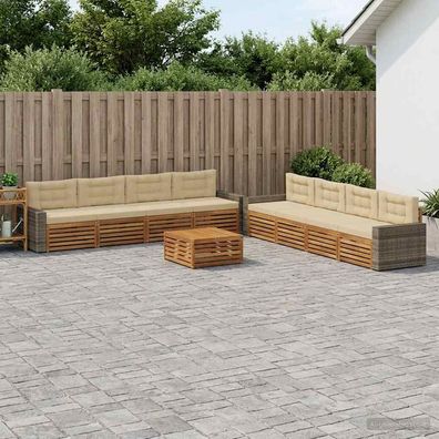vidaXL Outdoor-Sofagarnitur 9 stk. Natur und Beige Polyester