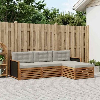 vidaXL Outdoor-Sofagarnitur 4 stk. Natürlich und Hellgrau Polyester