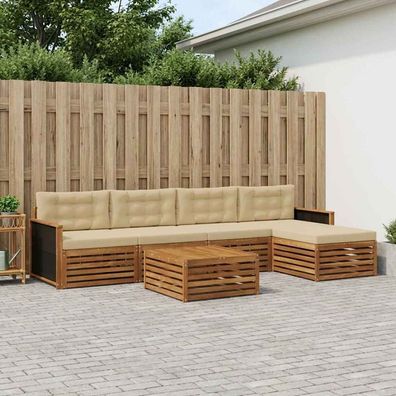 vidaXL Outdoor-Sofagarnitur 6 stk. Natur und Beige Polyester