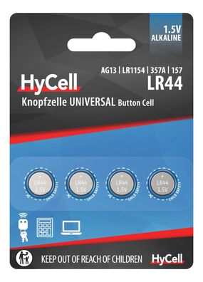 Alkaline Knopfzellen LR44 / LR1154 / AG13, 1,5 V, 4 Stück, zuverlässige