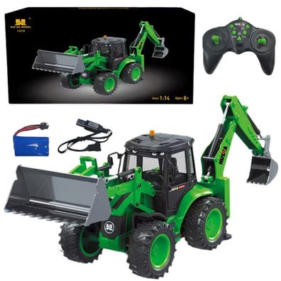 Leantoys Baggerlader RC Ferngesteuert Lichter Sound Grün Huina 1:14