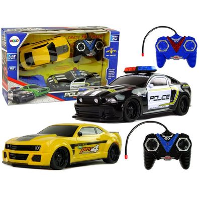 IMPORT Leantoys Autos R/C Verfolgungsjagd Polizei-Patrouille Gelb Sportwagen Piloten