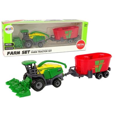 LeanToys Mähdrescher mit Anhänger Landmaschine Grün Rot