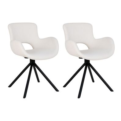 Amorim Esszimmerstuhl Bouclé Cremeweiß 2er Set – Drehbarer Design-Stuhl mit 360°