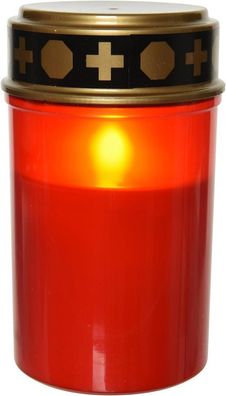 LED Kerze plastik Grabkerze Flacker Outdoor Ø7.5cm H.12.5cm red/flame