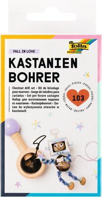 folia 23007 - Kastanienbohrer Bastelset FALL IN LOVE mit Haltevorrichtung aus Holz, 2