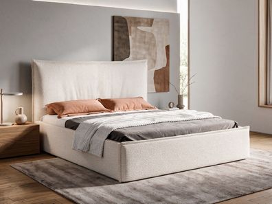 Polsterbett LUNA mit Bettkasten, Stauraum und Metall-Lattenrost - Bouclé