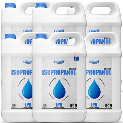 GiDeli Isopropanol 70% 5 x 6L Liter Reiniger Hochprozentiger Isopropylalkohol IPA