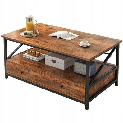 Couchtisch aus Holz, Loft-Stil, Industrie-Look, Schubladen, Wohnzimmertisch, 100 cm