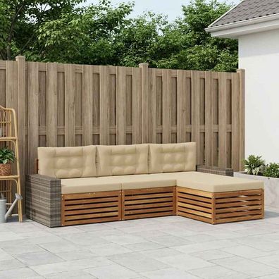 vidaXL Outdoor-Sofagarnitur 4 stk. Natur und Beige Polyester