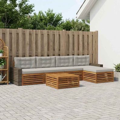 vidaXL Outdoor-Sofagarnitur 6 stk. Natürlich und Hellgrau Polyester