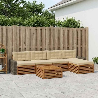 vidaXL Outdoor-Sofagarnitur 6 stk. Natur und Beige Polyester