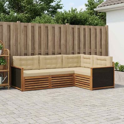 vidaXL Outdoor-Sofagarnitur 4 stk. Natur und Beige Polyester