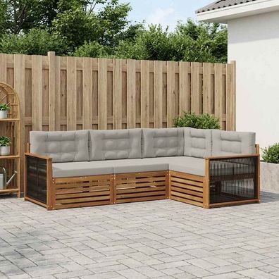 vidaXL Outdoor-Sofagarnitur 4 stk. Natürlich und Hellgrau