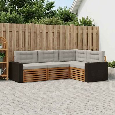 vidaXL Outdoor-Sofagarnitur 4 stk. Natürlich und Hellgrau Polyester