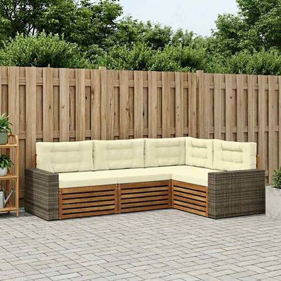 vidaXL Outdoor-Sofagarnitur 4 stk. Natur und Creme Polyester