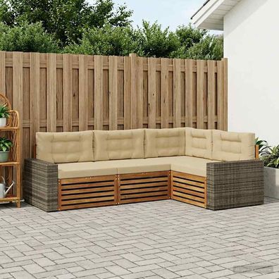vidaXL Outdoor-Sofagarnitur 4 stk. Natur und Beige Polyester