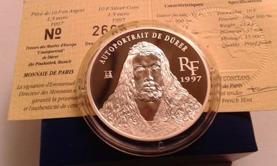 Original 10 Francs 1997 Frankreich Albrecht Dürer PP 22,2g Silber 900er