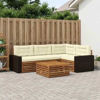 vidaXL Outdoor-Sofagarnitur 5 stk. Natur und Creme Polyester