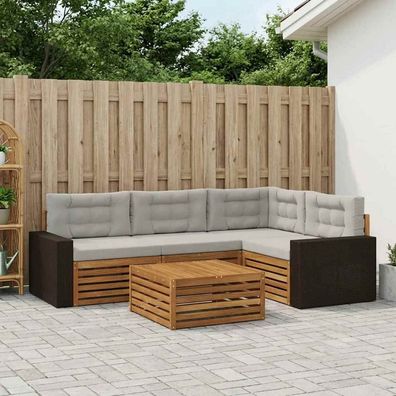 vidaXL Outdoor-Sofagarnitur 5 stk. Natürlich und Hellgrau Polyester