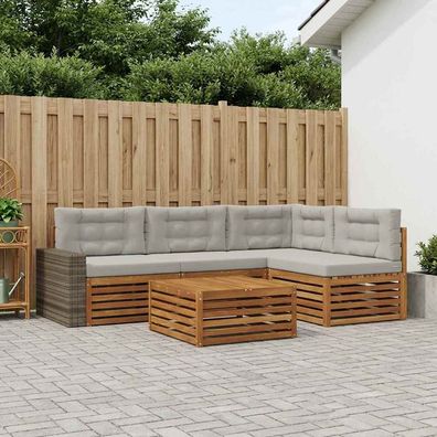 vidaXL Outdoor-Sofagarnitur 5 stk. Natürlich und Hellgrau Polyester