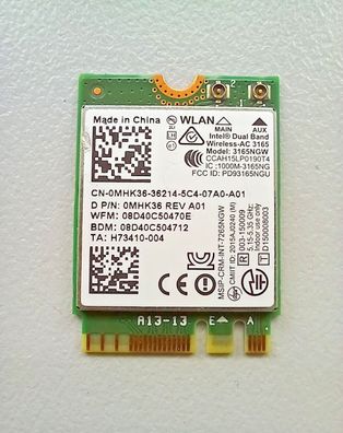 Dell Inspiron 13 7359 P57G 5578 Wlan WiFi Karte Board Modul 0MHK36 3165NGW