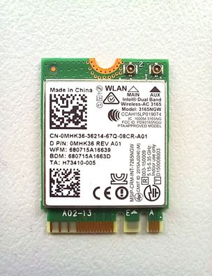 Dell Vostro 15 5568 Wlan W-Lan WiFi Karte Board Modul Platine 3165NGW 0MHK36