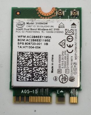 HP ProBook 450 G3 430 G3 Intel 3165NGW WLAN & Bluetooth Karte M.2 806723-001