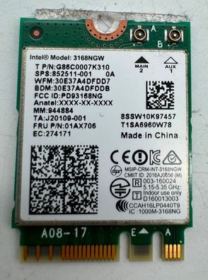 HP Laptop 15-AY 17-BS1 Intel 3168NGW WLAN Bluetooth Karte M.2 852511-001