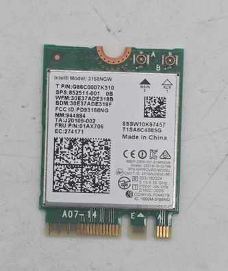 Intel 3168NGW WLAN & Bluetooth Karte M.2 für Acer EX2540 G86C0007K310 01AX706