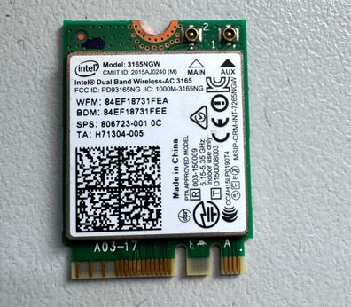 HP 250 G7 Intel 3165NGW WLAN Bluetooth Karte M.2 806723-001