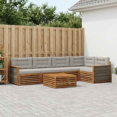 vidaXL Outdoor-Sofagarnitur 6 stk. Natürlich und Hellgrau