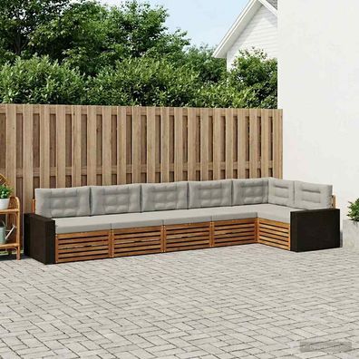 vidaXL Outdoor-Sofagarnitur 6 stk. Natürlich und Hellgrau Polyester