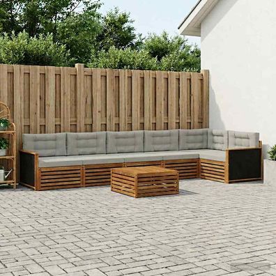 vidaXL Outdoor-Sofagarnitur 7 stk. Natürlich und Hellgrau Polyester
