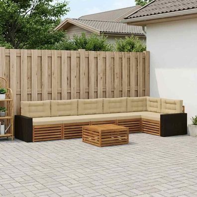 vidaXL Outdoor-Sofagarnitur 7 stk. Natur und Beige Polyester