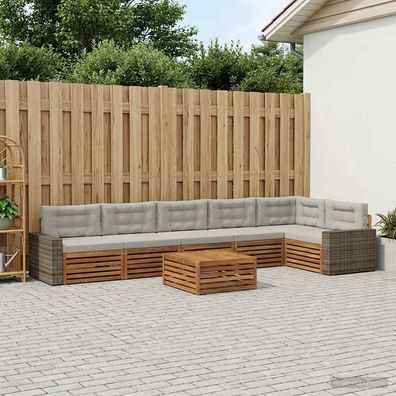 vidaXL Outdoor-Sofagarnitur 7 stk. Natürlich und Hellgrau Polyester