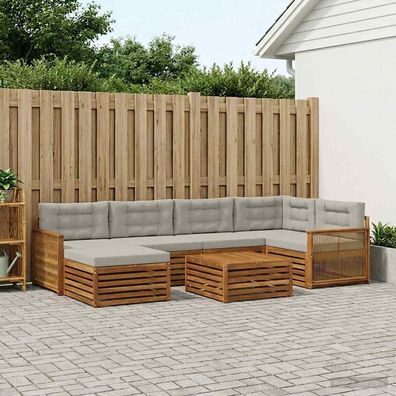 vidaXL Outdoor-Sofagarnitur 7 stk. Natürlich und Hellgrau