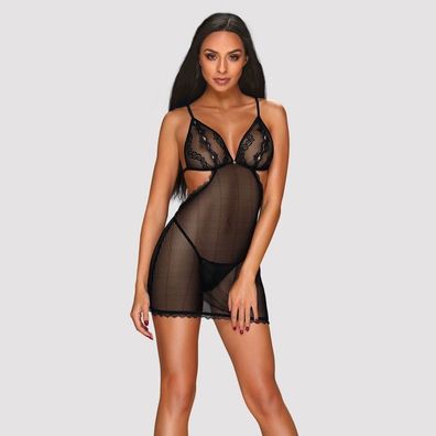 Obsessive Chemise und Tanga, Schwarz, Spitze, L/XL
