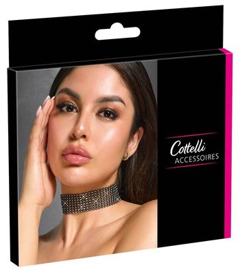 Cottelli Accessoires Schillerndes Strass-Halsband, Schwarz, 36 cm