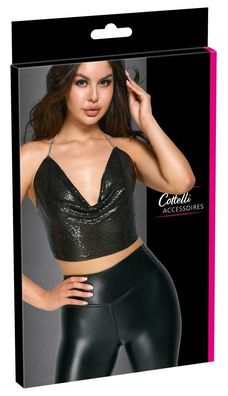 Cottelli Crop-Top rückenfrei, schwarz-silber, Wasserfall-Ausschnitt