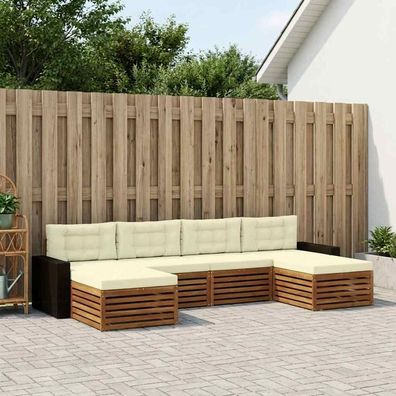 vidaXL Outdoor-Sofagarnitur 6 stk. Natur und Creme Massivholz Akazie