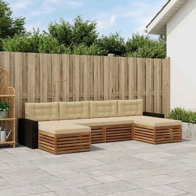 vidaXL Outdoor-Sofagarnitur 6 stk. Natur und Beige Massivholz Akazie
