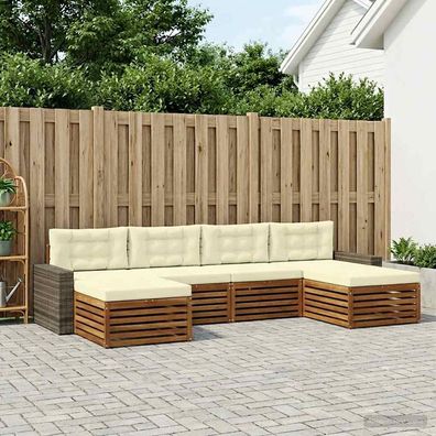 vidaXL Outdoor-Sofagarnitur 6 stk. Natur und Creme Massivholz Akazie