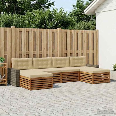 vidaXL Outdoor-Sofagarnitur 6 stk. Natur und Beige Massivholz Akazie