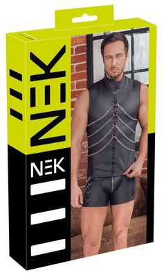 NEK Herren Ärmelloses Shirt Mattlook Schwarz M mit Karabinerketten