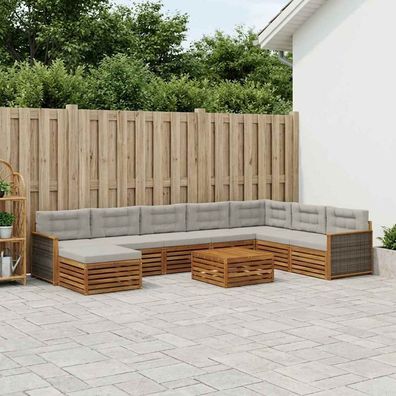 vidaXL Outdoor-Sofagarnitur 9 stk. Natürlich und Hellgrau