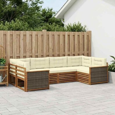 vidaXL Outdoor-Sofagarnitur 6 stk. Natur und Creme Massivholz Akazie
