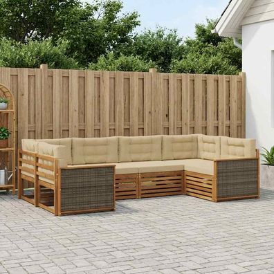 vidaXL Outdoor-Sofagarnitur 6 stk. Natur und Beige Massivholz Akazie